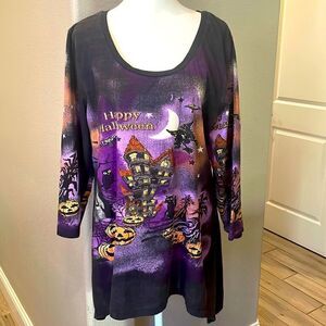 Happy Halloween Shark Bite Hem Long Sleeve Shirt